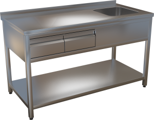 KSVOZP-2 - Nerezový umývací stôl s lisovaným drezom, policou a zásuvkami