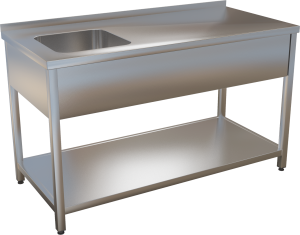 KSVOP - Nerezový umývací stôl s lisovaným drezom a policou