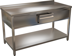 KSPZH-1 - Nerezový pracovný stôl so zásuvkou a policou