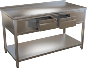 KSPZH-2 - Nerezový pracovný stôl s dvoma zásuvkami a policou